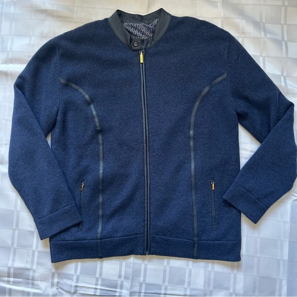 Zilli Other - Zilli Blue Cashmere Knit & Silk Lined Full Zippered Bomber Style Sweater